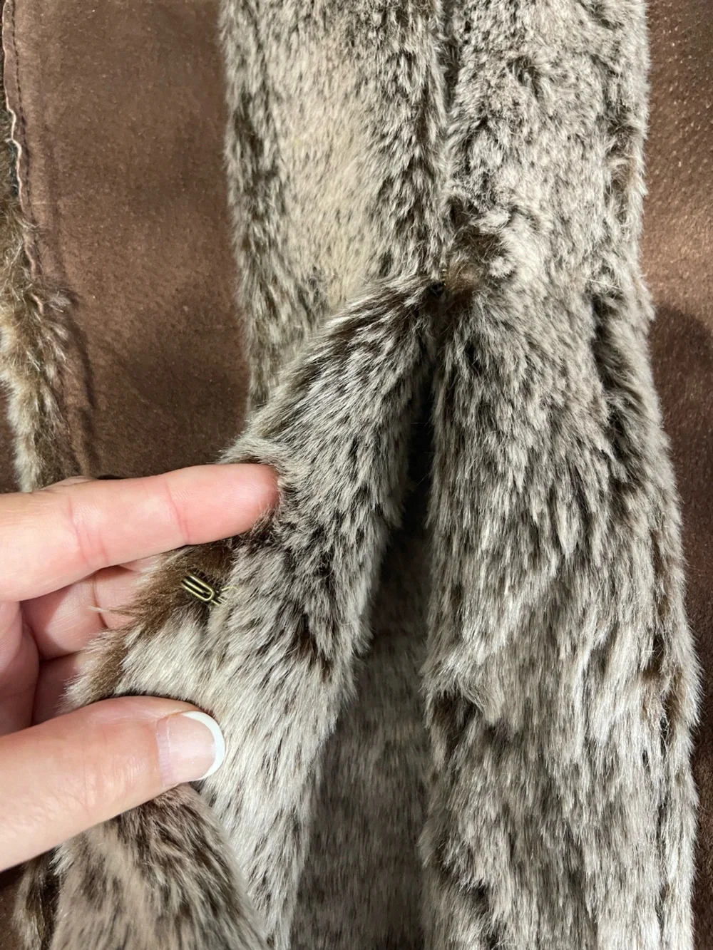 Live a Little Brown Leather Faux Fur Trim Western Cowgirl Vest Size Large - Picture 12 of 15